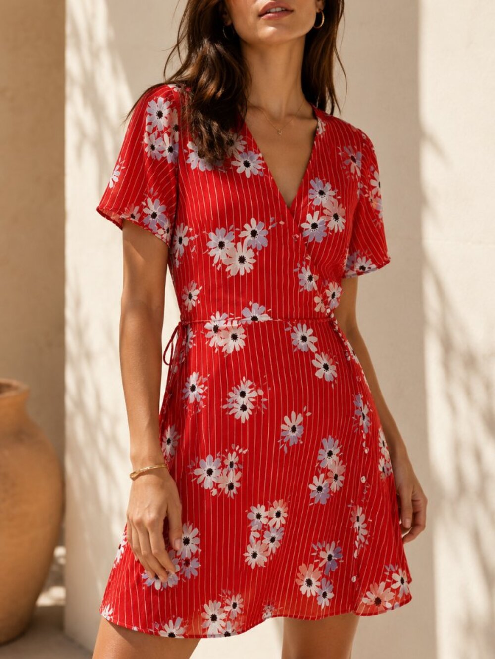 Madewell Button-Wrap Floral Stripe V-Neck Retro Dress in Daisy Society Size 0